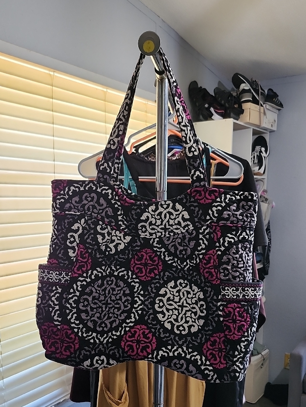 Vera Bradley Pleated Tote Canterberry Magenta Pattern Shoulder Bag
